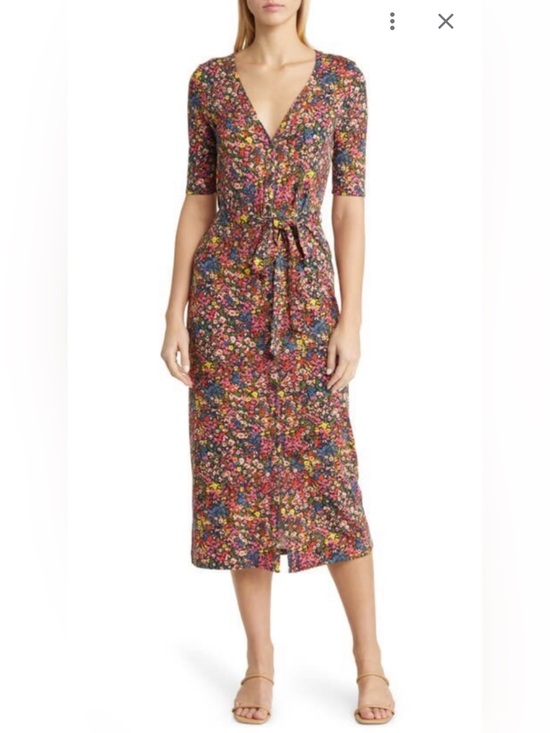 Boden Dresses & Skirts - Boden Ecovero Floral Midi Dress Button Front Belted V Neck Jersey 10R